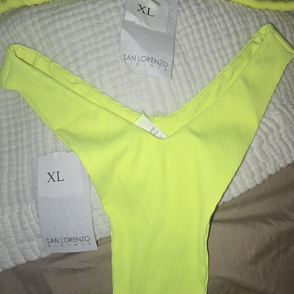 BNWT San Lorenzo Womens Thong High Rise Neon Yellow Bikini - Picture 6 of 9